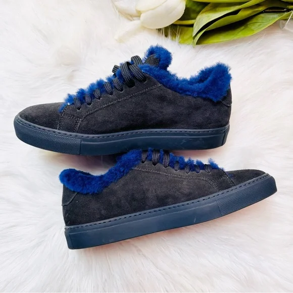 Diane B. Milano Blue Suede & Shearling Sneakers - Picture 4 of 8